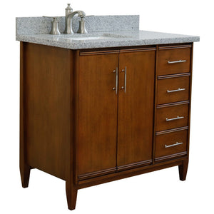 Bellaterra 37" Single Vanity in Walnut Finish with Counter Top and Sink- Left Door/Left Sink 400901-37L-WA, Gray Granite / Rectangle, Front