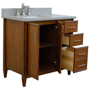 Bellaterra 37" Single Vanity in Walnut Finish with Counter Top and Sink- Left Door/Left Sink 400901-37L-WA, Gray Granite / Rectangle, Open