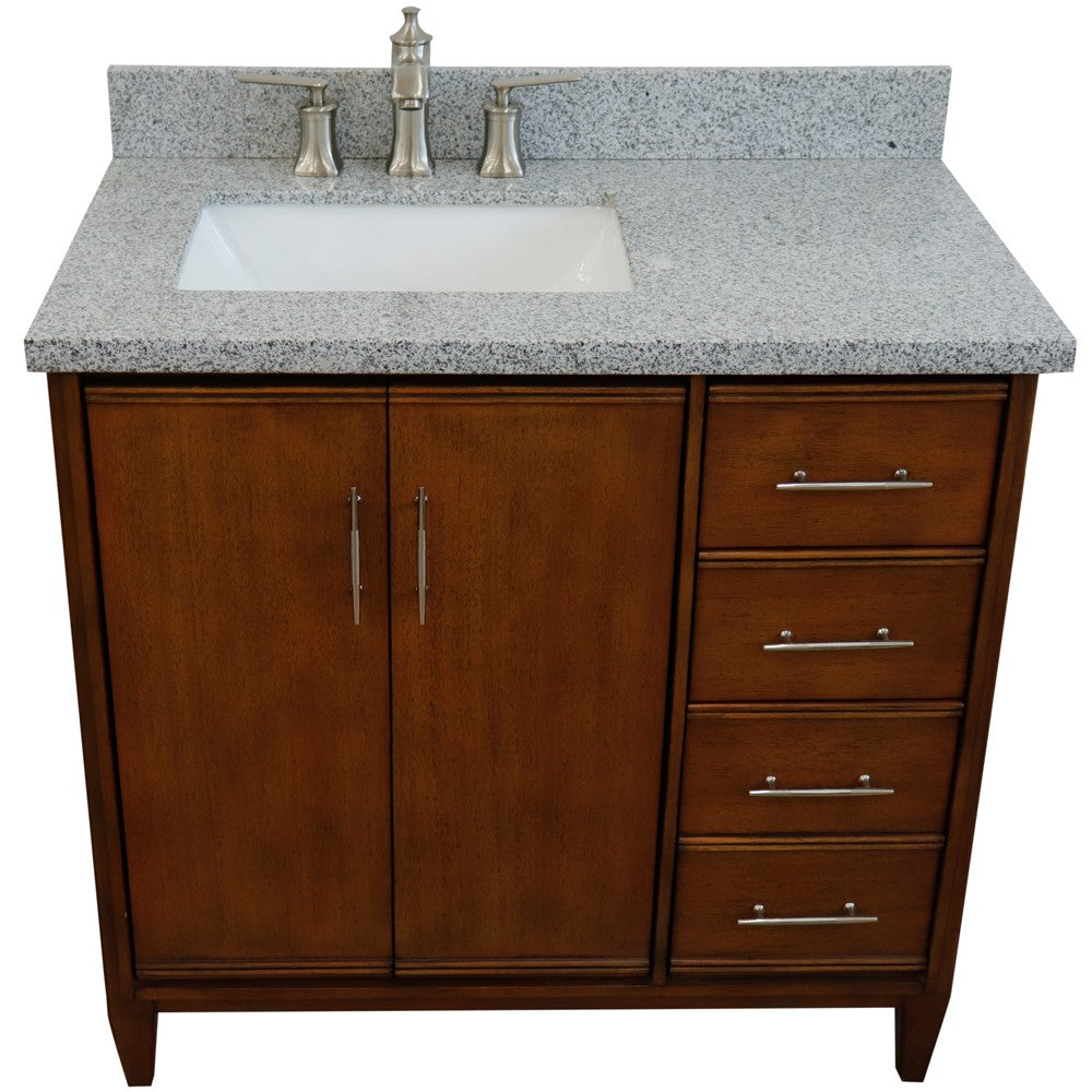 Bellaterra 37" Single Vanity in Walnut Finish with Counter Top and Sink- Left Door/Left Sink 400901-37L-WA, Gray Granite / Rectangle, Front