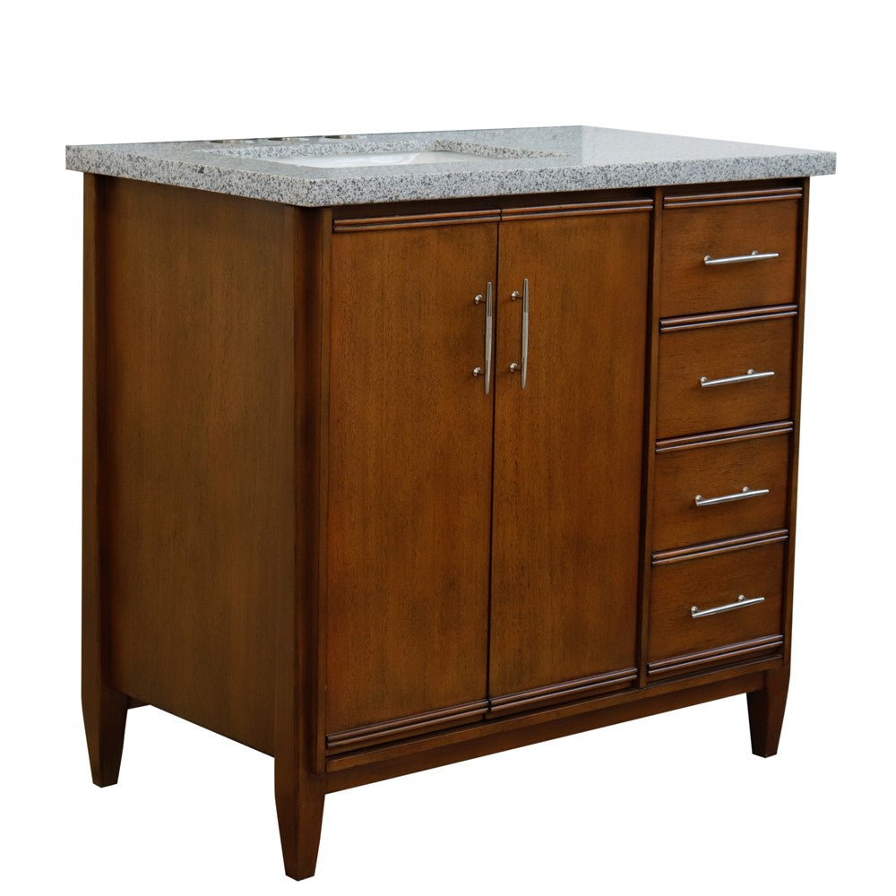 Bellaterra 37" Single Vanity in Walnut Finish with Counter Top and Sink- Left Door/Left Sink 400901-37L-WA, Gray Granite / Rectangle, Front