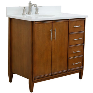 Bellaterra 37" Single Vanity in Walnut Finish with Counter Top and Sink- Left Door/Left Sink 400901-37L-WA, White Quartz / Oval, Front