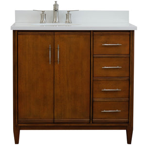 Bellaterra 37" Single Vanity in Walnut Finish with Counter Top and Sink- Left Door/Left Sink 400901-37L-WA, White Quartz / Oval, Front