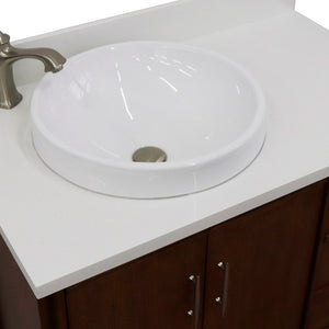 Bellaterra 37" Single Vanity in Walnut Finish with Counter Top and Sink- Left Door/Left Sink 400901-37L-WA, White Quartz / Round, Basin