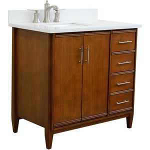 Bellaterra 37" Single Vanity in Walnut Finish with Counter Top and Sink- Left Door/Left Sink 400901-37L-WA, White Quartz / Rectangle, Front