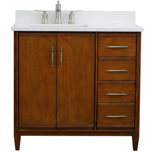 Bellaterra 37" Single Vanity in Walnut Finish with Counter Top and Sink- Left Door/Left Sink 400901-37L-WA, White Quartz / Rectangle, Front