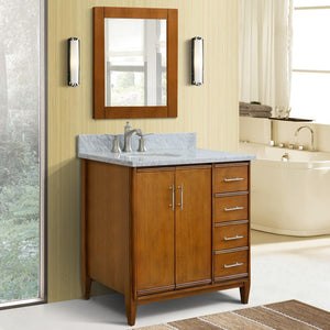 Bellaterra 37" Single Vanity in Walnut Finish with Counter Top and Sink- Left Door/Left Sink 400901-37L-WA, White Carrara Marble / Oval, Front