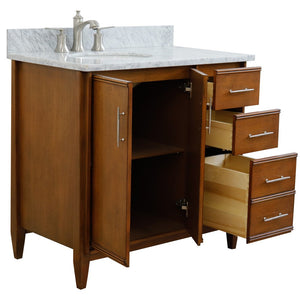 Bellaterra 37" Single Vanity in Walnut Finish with Counter Top and Sink- Left Door/Left Sink 400901-37L-WA, White Carrara Marble / Oval, Open