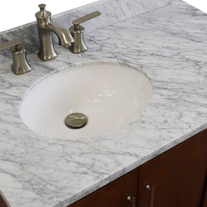Bellaterra 37" Single Vanity in Walnut Finish with Counter Top and Sink- Left Door/Left Sink 400901-37L-WA, White Carrara Marble / Oval, Basin