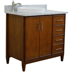 Bellaterra 37" Single Vanity in Walnut Finish with Counter Top and Sink- Left Door/Left Sink 400901-37L-WA, White Carrara Marble / Round, Front