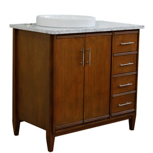 Bellaterra 37" Single Vanity in Walnut Finish with Counter Top and Sink- Left Door/Left Sink 400901-37L-WA, White Carrara Marble / Round, Front