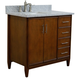 Bellaterra 37" Single Vanity in Walnut Finish with Counter Top and Sink- Left Door/Left Sink 400901-37L-WA, White Carrara Marble / Rectangle, Front