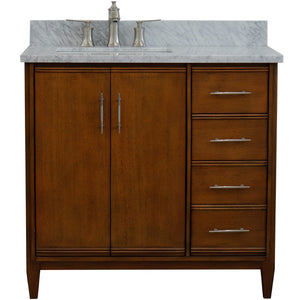 Bellaterra 37" Single Vanity in Walnut Finish with Counter Top and Sink- Left Door/Left Sink 400901-37L-WA, White Carrara Marble / Rectangle, Front