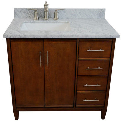 Bellaterra 37" Single Vanity in Walnut Finish with Counter Top and Sink- Left Door/Left Sink 400901-37L-WA, White Carrara Marble / Rectangle, Front