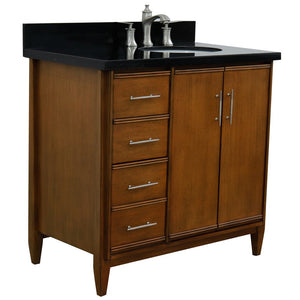 Bellaterra 37" Single Vanity in Walnut Finish with Counter Top and Sink - Right Door/Right Sink 400901-37R-WA, Black Galaxy Granite / Oval, Front