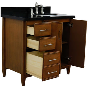 Bellaterra 37" Single Vanity in Walnut Finish with Counter Top and Sink - Right Door/Right Sink 400901-37R-WA, Black Galaxy Granite / Oval, Open