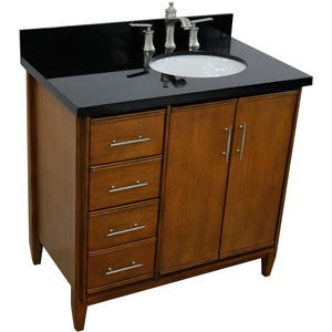 Bellaterra 37" Single Vanity in Walnut Finish with Counter Top and Sink - Right Door/Right Sink 400901-37R-WA, Black Galaxy Granite / Oval, Front