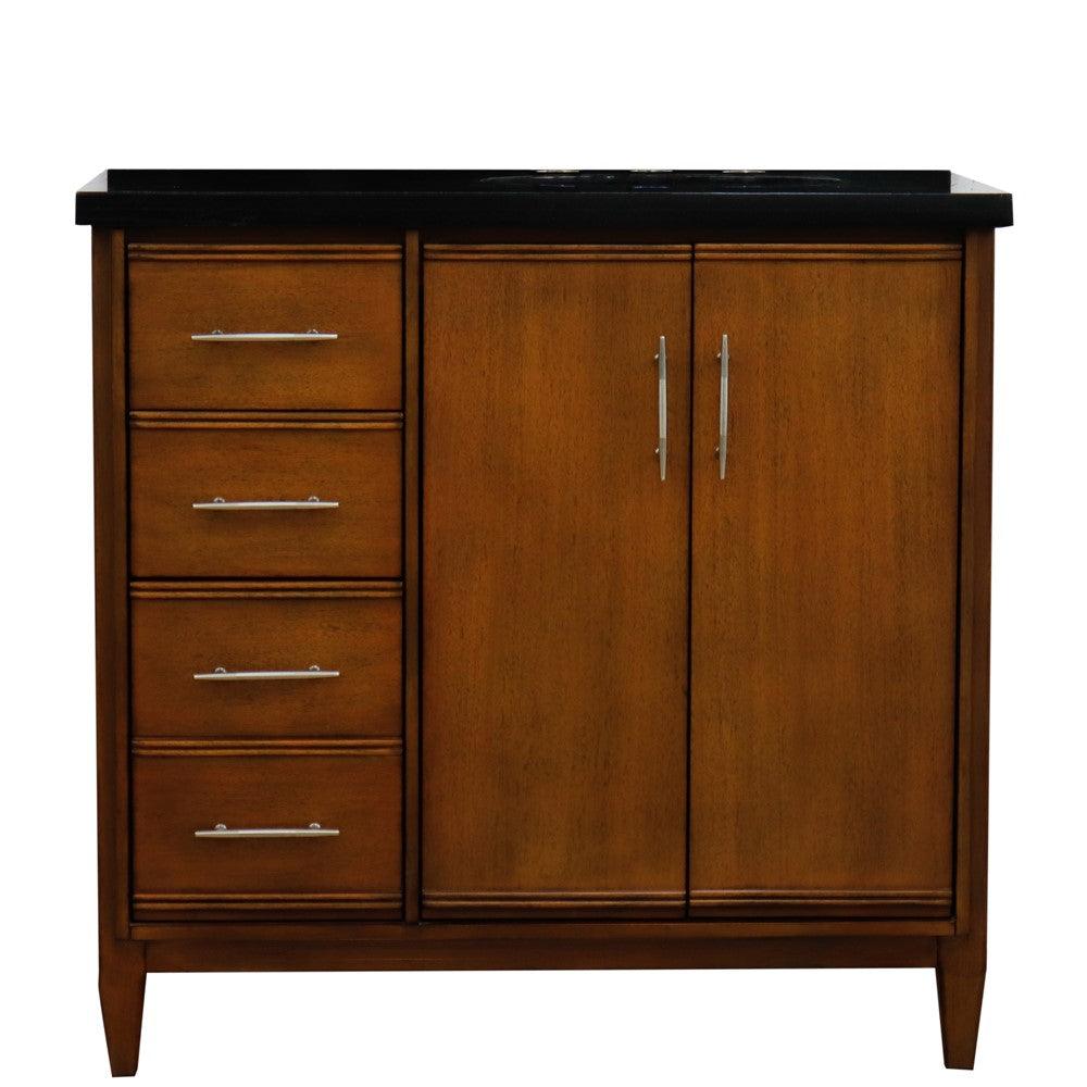 Bellaterra 37" Single Vanity in Walnut Finish with Counter Top and Sink - Right Door/Right Sink 400901-37R-WA, Black Galaxy Granite / Oval, Front