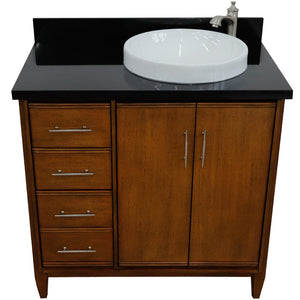 Bellaterra 37" Single Vanity in Walnut Finish with Counter Top and Sink - Right Door/Right Sink 400901-37R-WA, Black Galaxy Granite / Round, Front