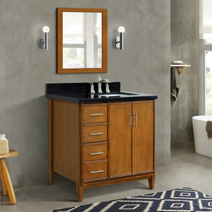 Bellaterra 37" Single Vanity in Walnut Finish with Counter Top and Sink - Right Door/Right Sink 400901-37R-WA, Black Galaxy Granite / Rectangle, Front