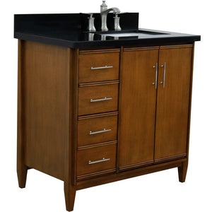 Bellaterra 37" Single Vanity in Walnut Finish with Counter Top and Sink - Right Door/Right Sink 400901-37R-WA, Black Galaxy Granite / Rectangle, Front