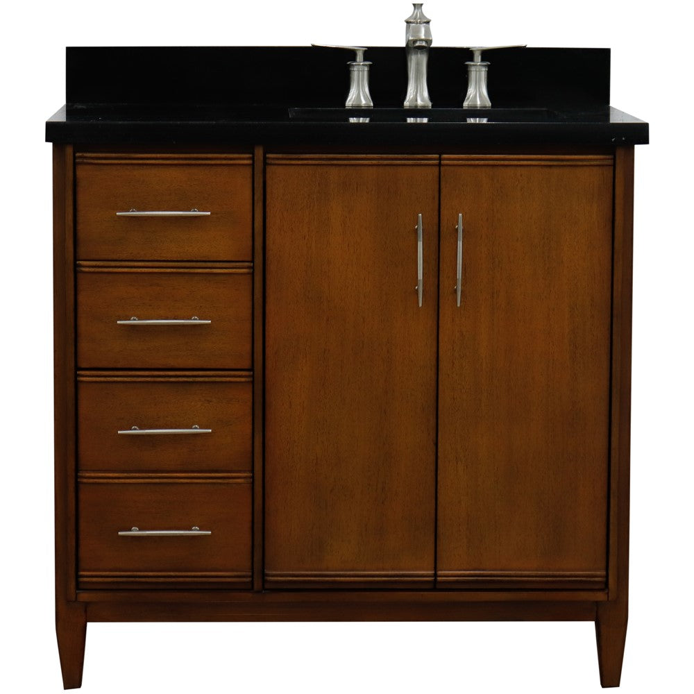 Bellaterra 37" Single Vanity in Walnut Finish with Counter Top and Sink - Right Door/Right Sink 400901-37R-WA, Black Galaxy Granite / Rectangle, Front