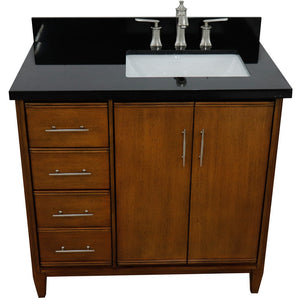 Bellaterra 37" Single Vanity in Walnut Finish with Counter Top and Sink - Right Door/Right Sink 400901-37R-WA, Black Galaxy Granite / Rectangle, Top