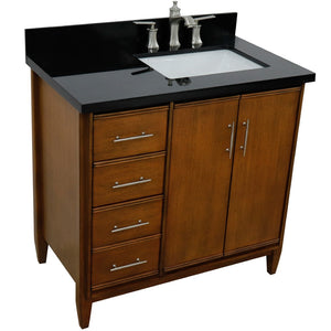 Bellaterra 37" Single Vanity in Walnut Finish with Counter Top and Sink - Right Door/Right Sink 400901-37R-WA, Black Galaxy Granite / Rectangle, Front Top