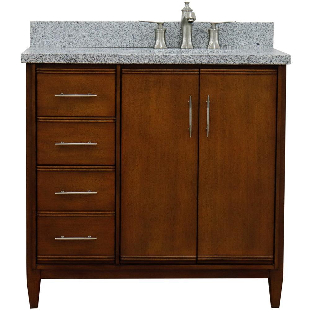 Bellaterra 37" Single Vanity in Walnut Finish with Counter Top and Sink - Right Door/Right Sink 400901-37R-WA, Gray Granite / Oval, Front