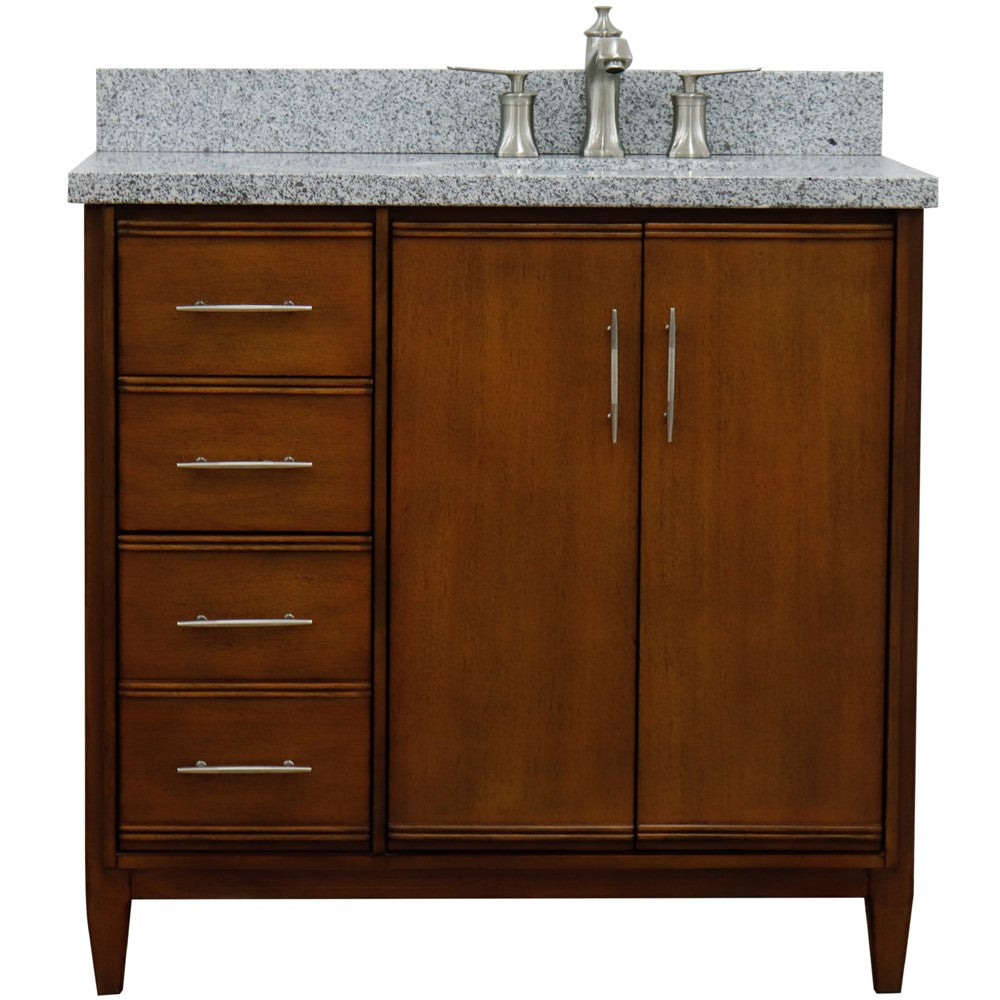 Bellaterra 37" Single Vanity in Walnut Finish with Counter Top and Sink - Right Door/Right Sink 400901-37R-WA, Gray Granite / Oval, Front