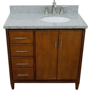 Bellaterra 37" Single Vanity in Walnut Finish with Counter Top and Sink - Right Door/Right Sink 400901-37R-WA, Gray Granite / Oval, Front