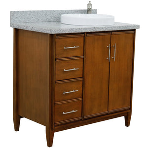 Bellaterra 37" Single Vanity in Walnut Finish with Counter Top and Sink - Right Door/Right Sink 400901-37R-WA, Gray Granite / Round, Front