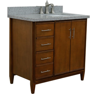 Bellaterra 37" Single Vanity in Walnut Finish with Counter Top and Sink - Right Door/Right Sink 400901-37R-WA, Gray Granite / Rectangle, Front