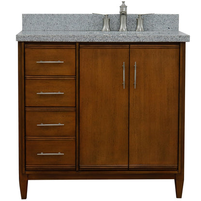 Bellaterra 37" Single Vanity in Walnut Finish with Counter Top and Sink - Right Door/Right Sink 400901-37R-WA, Gray Granite / Rectangle, Front