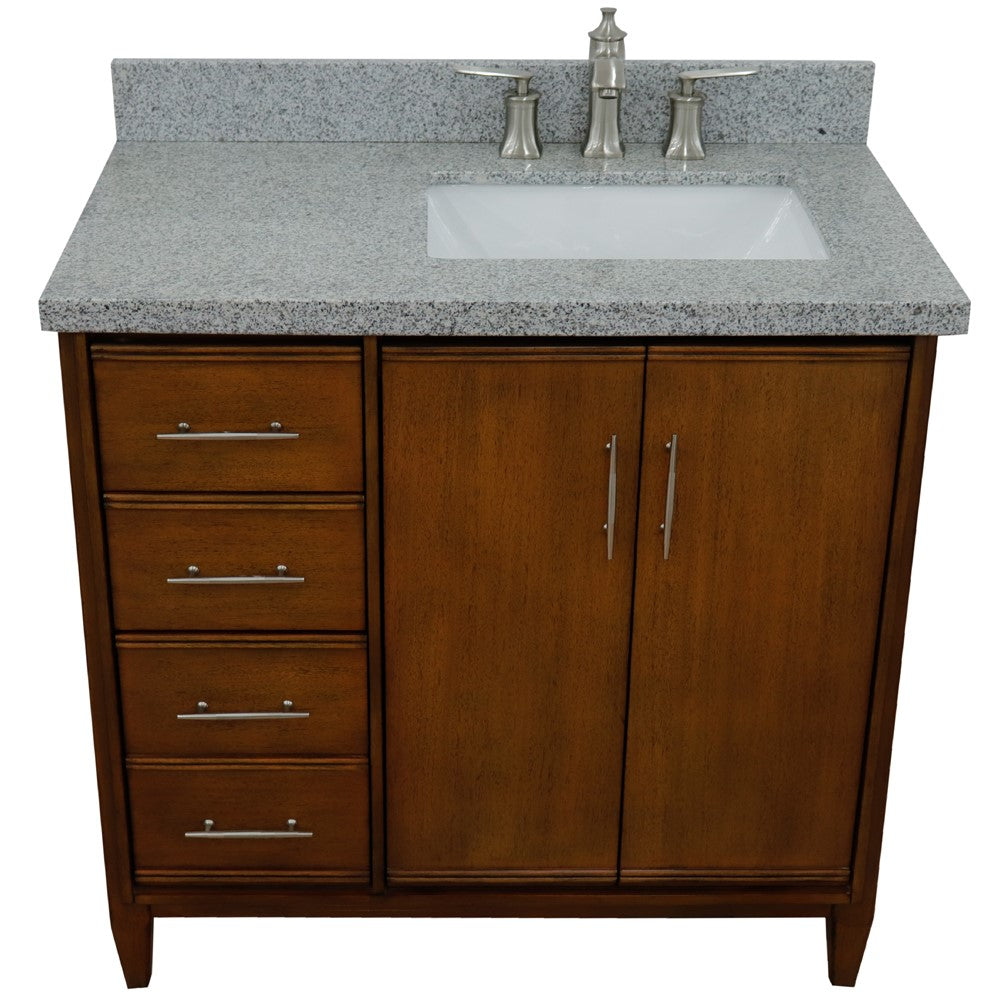 Bellaterra 37" Single Vanity in Walnut Finish with Counter Top and Sink - Right Door/Right Sink 400901-37R-WA, Gray Granite / Rectangle, Top 