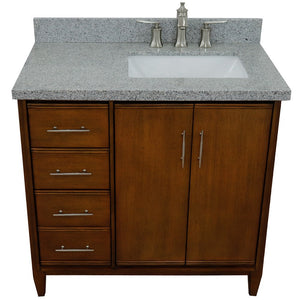 Bellaterra 37" Single Vanity in Walnut Finish with Counter Top and Sink - Right Door/Right Sink 400901-37R-WA, Gray Granite / Rectangle, Top 