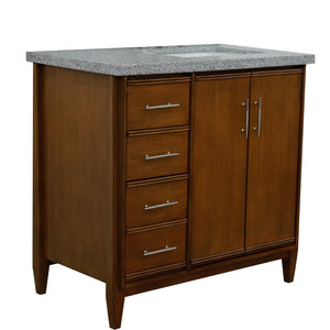 Bellaterra 37" Single Vanity in Walnut Finish with Counter Top and Sink - Right Door/Right Sink 400901-37R-WA, Gray Granite / Rectangle, Front