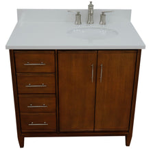 Load image into Gallery viewer, Bellaterra 37&quot; Single Vanity in Walnut Finish with Counter Top and Sink - Right Door/Right Sink 400901-37R-WA, White Quartz / Oval, Top