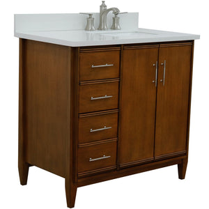 Bellaterra 37" Single Vanity in Walnut Finish with Counter Top and Sink - Right Door/Right Sink 400901-37R-WA, White Quartz / Rectangle, Front