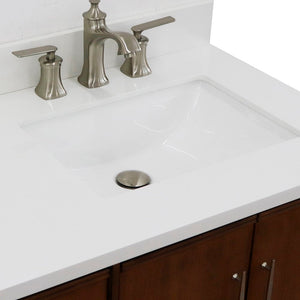Bellaterra 37" Single Vanity in Walnut Finish with Counter Top and Sink - Right Door/Right Sink 400901-37R-WA, White Quartz / Rectangle, Basin