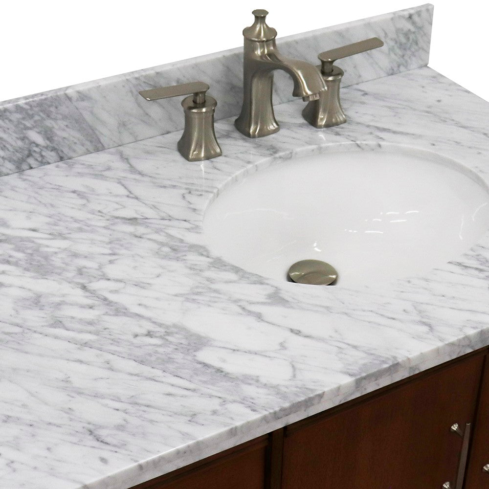 Bellaterra 37" Single Vanity in Walnut Finish with Counter Top and Sink - Right Door/Right Sink 400901-37R-WA, White Carrara Marble / Oval, Basin