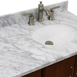 Bellaterra 37" Single Vanity in Walnut Finish with Counter Top and Sink - Right Door/Right Sink 400901-37R-WA, White Carrara Marble / Oval, Basin