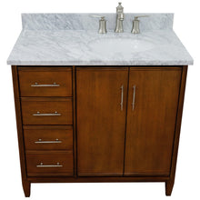 Load image into Gallery viewer, Bellaterra 37&quot; Single Vanity in Walnut Finish with Counter Top and Sink - Right Door/Right Sink 400901-37R-WA, White Carrara Marble / Oval, Top
