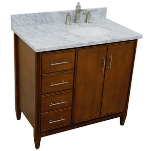 Bellaterra 37" Single Vanity in Walnut Finish with Counter Top and Sink - Right Door/Right Sink 400901-37R-WA, White Carrara Marble / Oval, Front Side