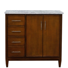 Load image into Gallery viewer, Bellaterra 37&quot; Single Vanity in Walnut Finish with Counter Top and Sink - Right Door/Right Sink 400901-37R-WA, White Carrara Marble / Oval, Front