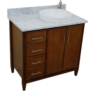 Bellaterra 37" Single Vanity in Walnut Finish with Counter Top and Sink - Right Door/Right Sink 400901-37R-WA, White Carrara Marble / Round, Top View