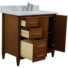 Load image into Gallery viewer, Bellaterra 37&quot; Single Vanity in Walnut Finish with Counter Top and Sink - Right Door/Right Sink 400901-37R-WA, White Carrara Marble / Rectangle, Open drawer
