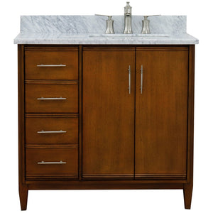 Bellaterra 37" Single Vanity in Walnut Finish with Counter Top and Sink - Right Door/Right Sink 400901-37R-WA, White Carrara Marble / Rectangle, Front