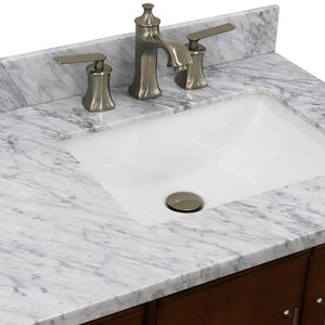 Bellaterra 37" Single Vanity in Walnut Finish with Counter Top and Sink - Right Door/Right Sink 400901-37R-WA, White Carrara Marble / Rectangle, Basin