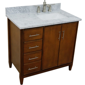 Bellaterra 37" Single Vanity in Walnut Finish with Counter Top and Sink - Right Door/Right Sink 400901-37R-WA, White Carrara Marble / Rectangle, Top View