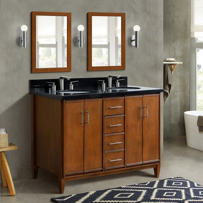 Bellaterra 49" Double Sink Vanity in Walnut Finish with Counter Top and Sink 400901-49D-WA, Black Galaxy Granite / Oval, Front